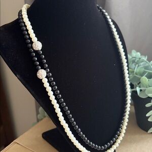 Avon Pernella Faux Pearl Two Tone Sphere Necklace Rhinestone Accent 24”